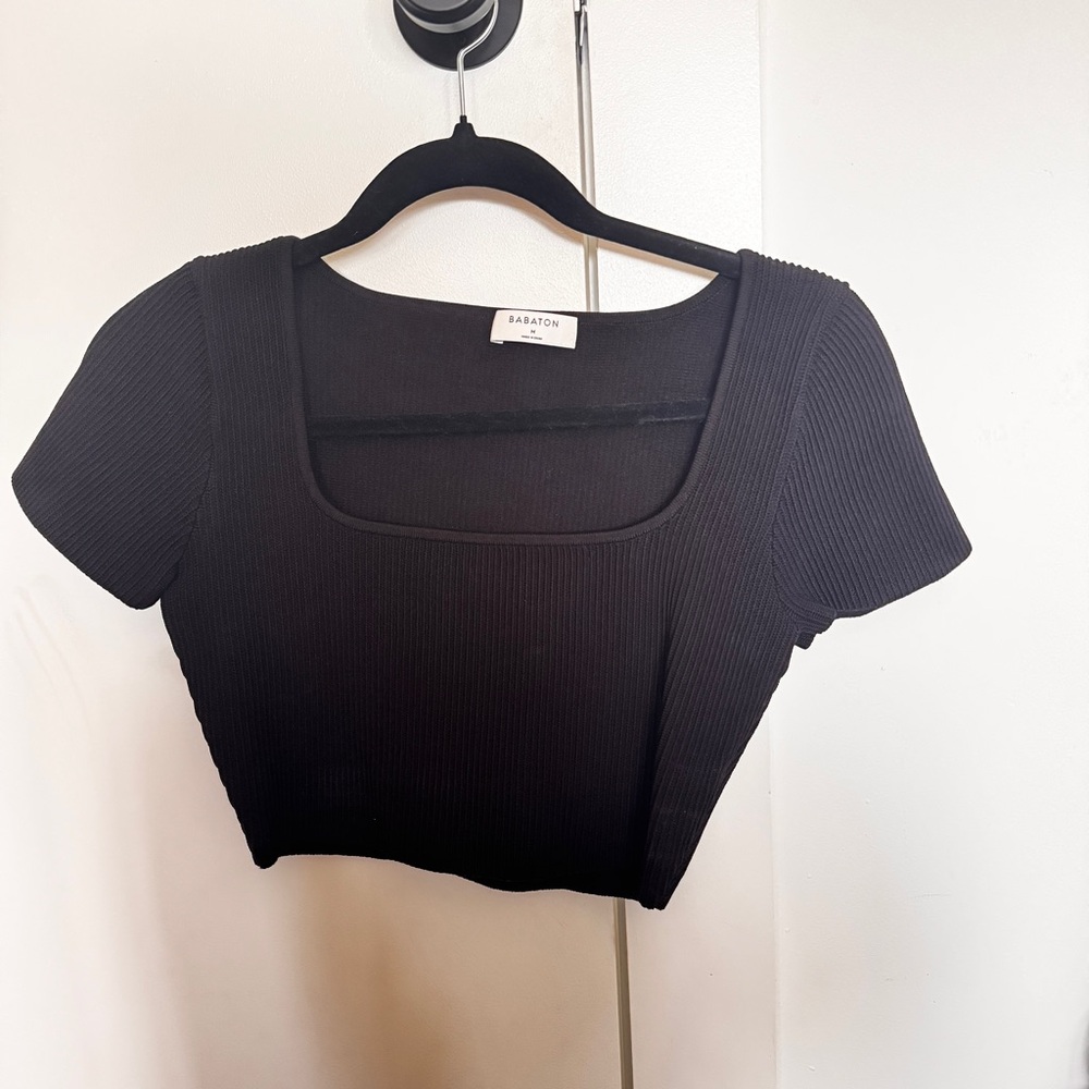 Babaton Black Fitted Crop T-Shirt